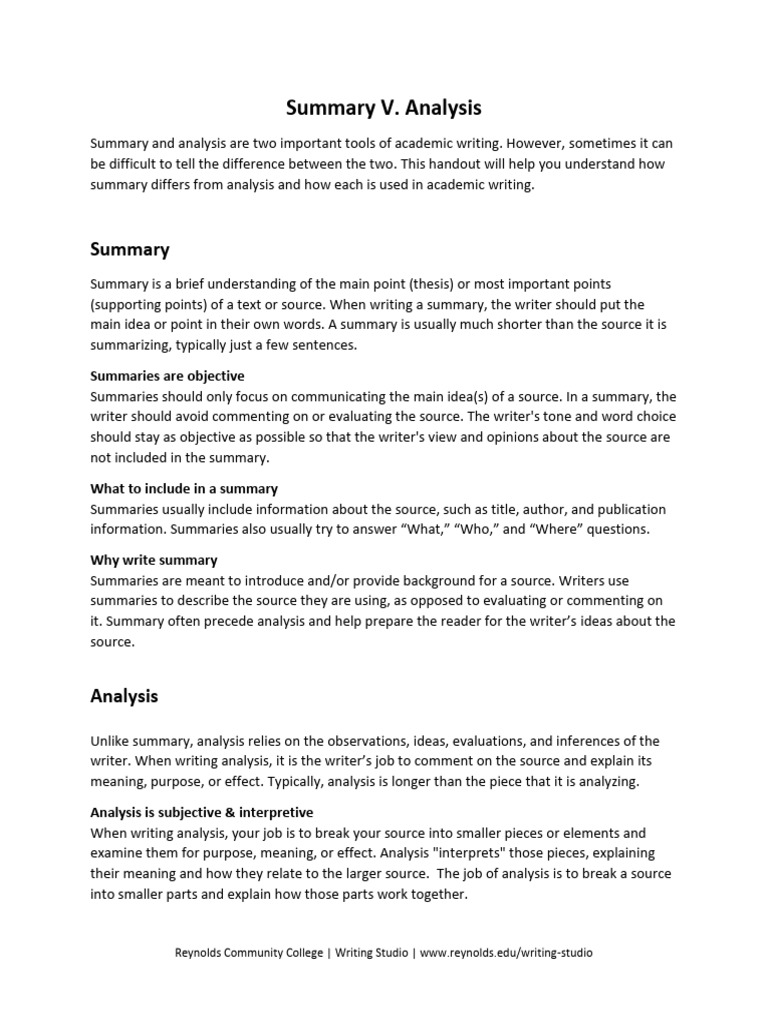 SummaryAnalysisHandout | PDF | Star Wars | Essays