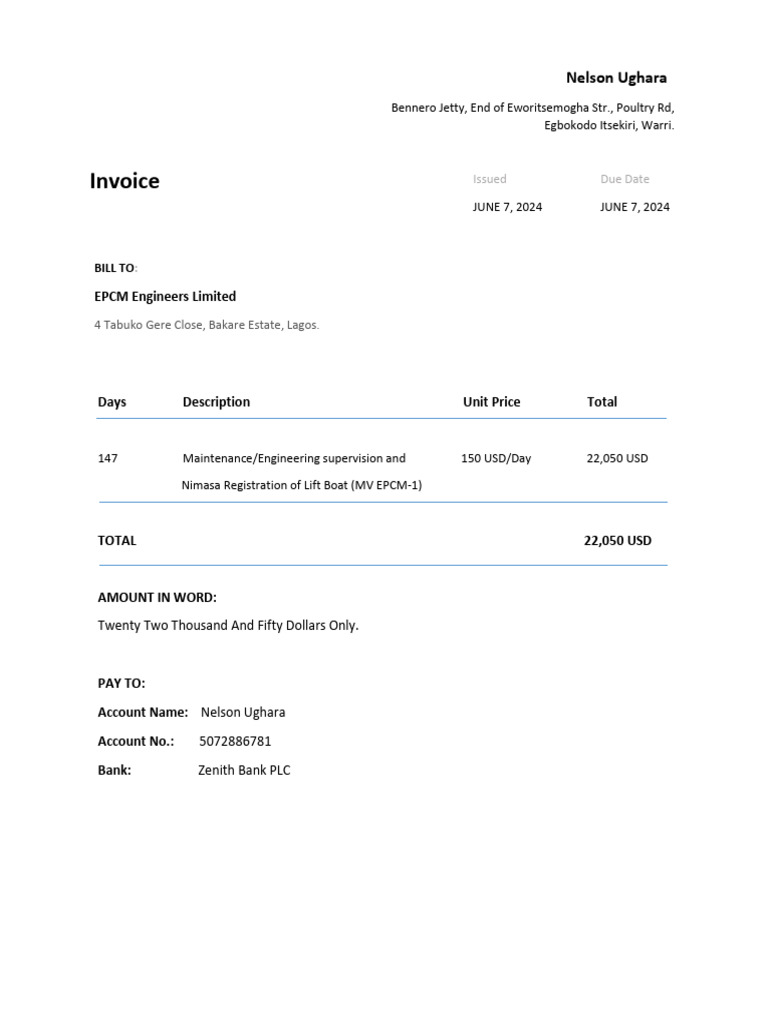 Invoice for Engineering Services | PDF