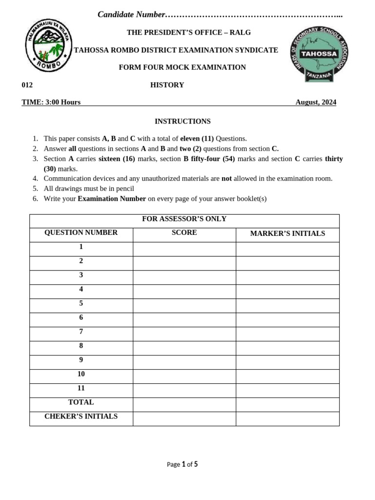 Form Four History Mock Exam 2024 | PDF | World War II | Colonialism