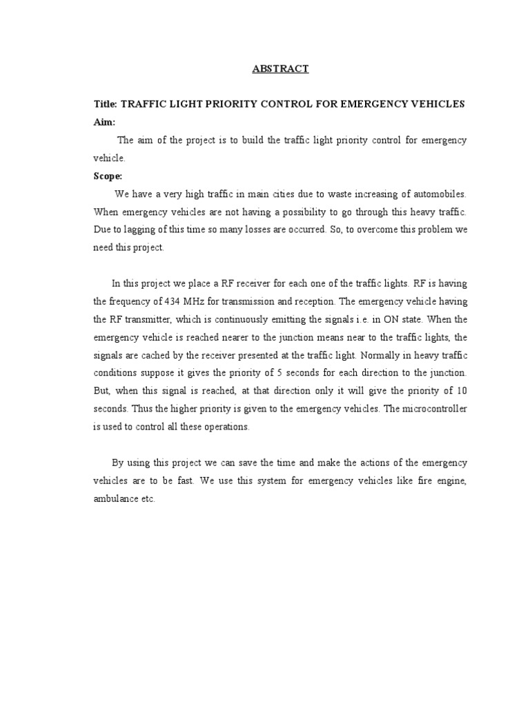 Emergency Vehicle Traffic Light Control | PDF | Embedded System ...