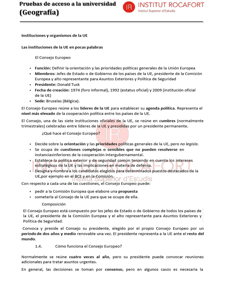 SELE Instituciones y Organismos de La UE | PDF | Parlamento Europeo ...