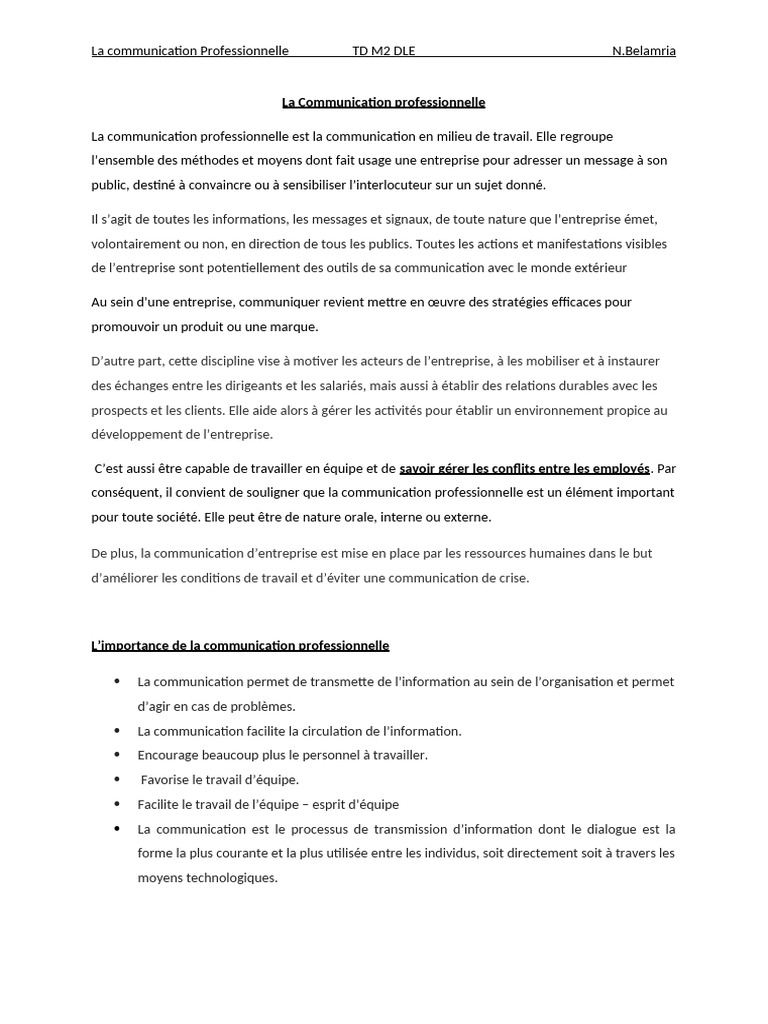 Importance de la communication professionnelle | PDF | la communication ...