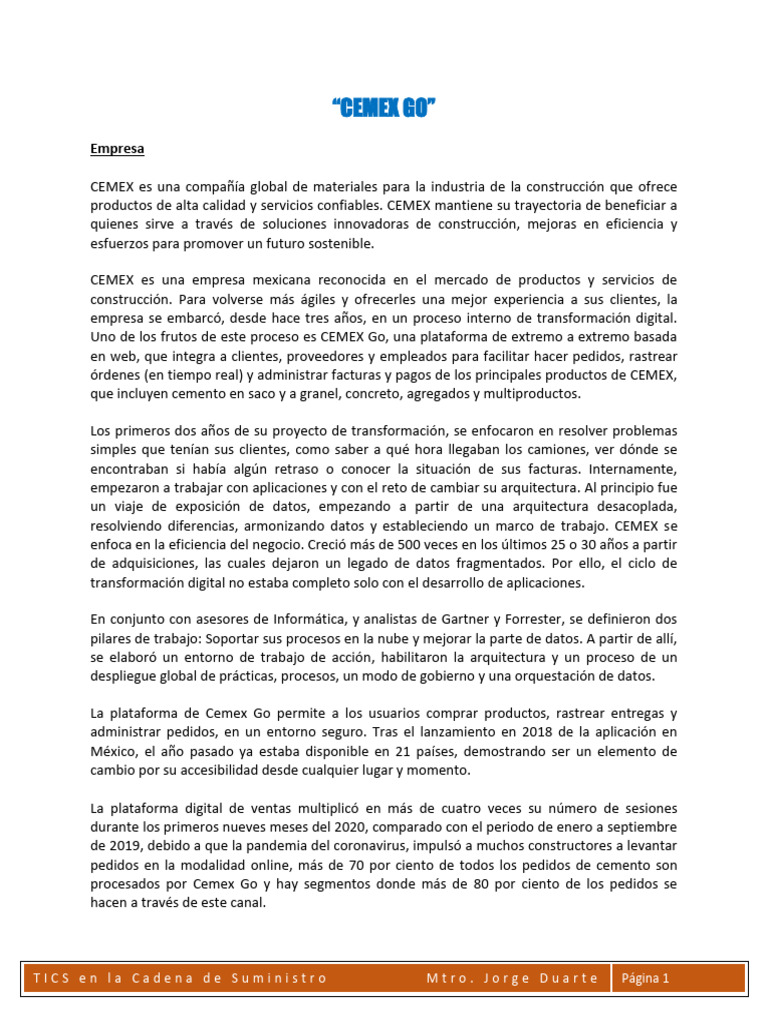 CEMEX Go: Transformación Digital Eficiente | PDF | Business