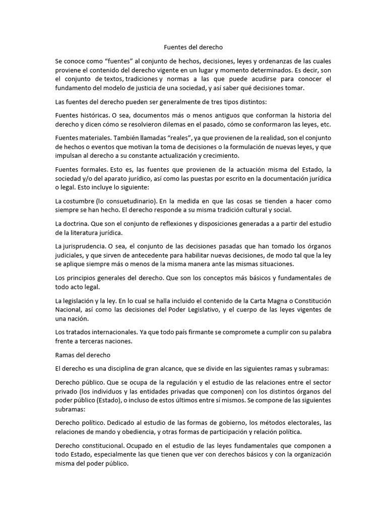 Fuentes y ramas del derecho explicado | PDF | Fuentes del derecho