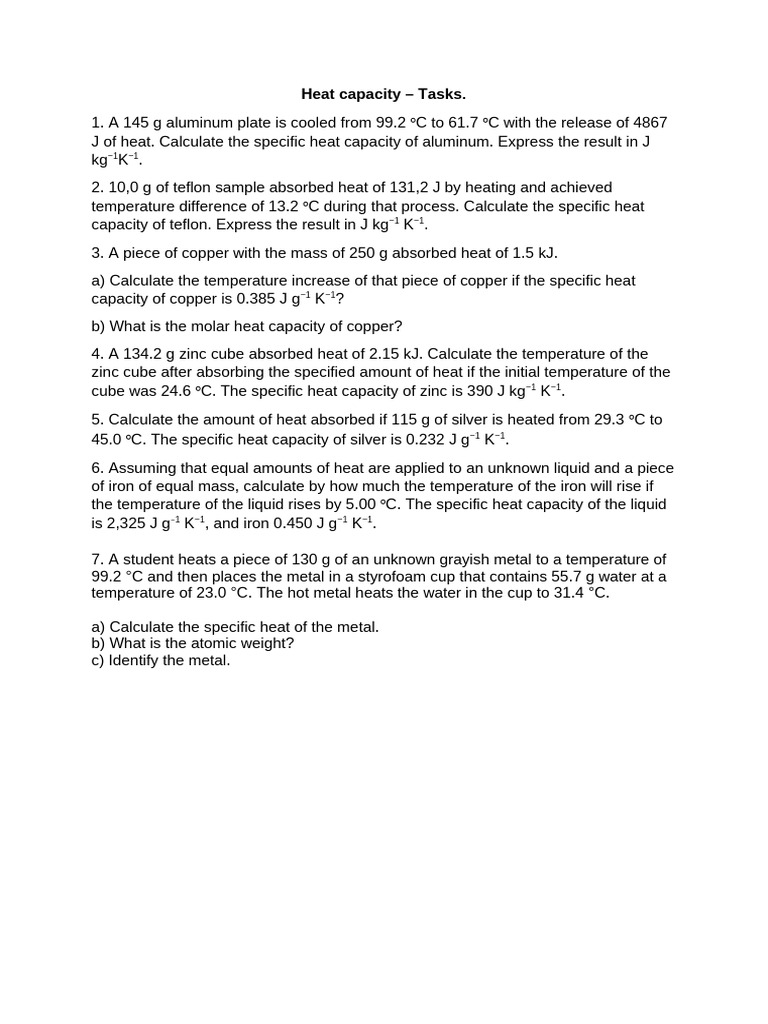 Specific Heat Capacity Calculations | PDF