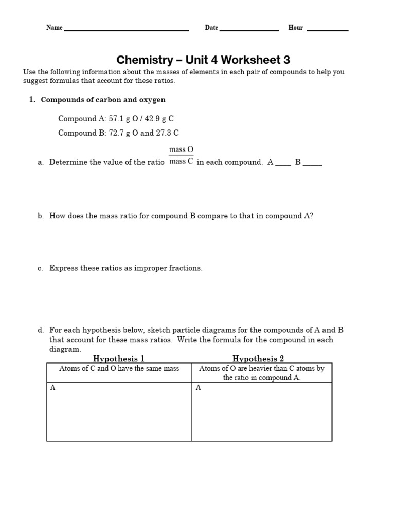 Chemistry Unit 4 Compound Ratios Worksheet | PDF | Chemical Compounds ...
