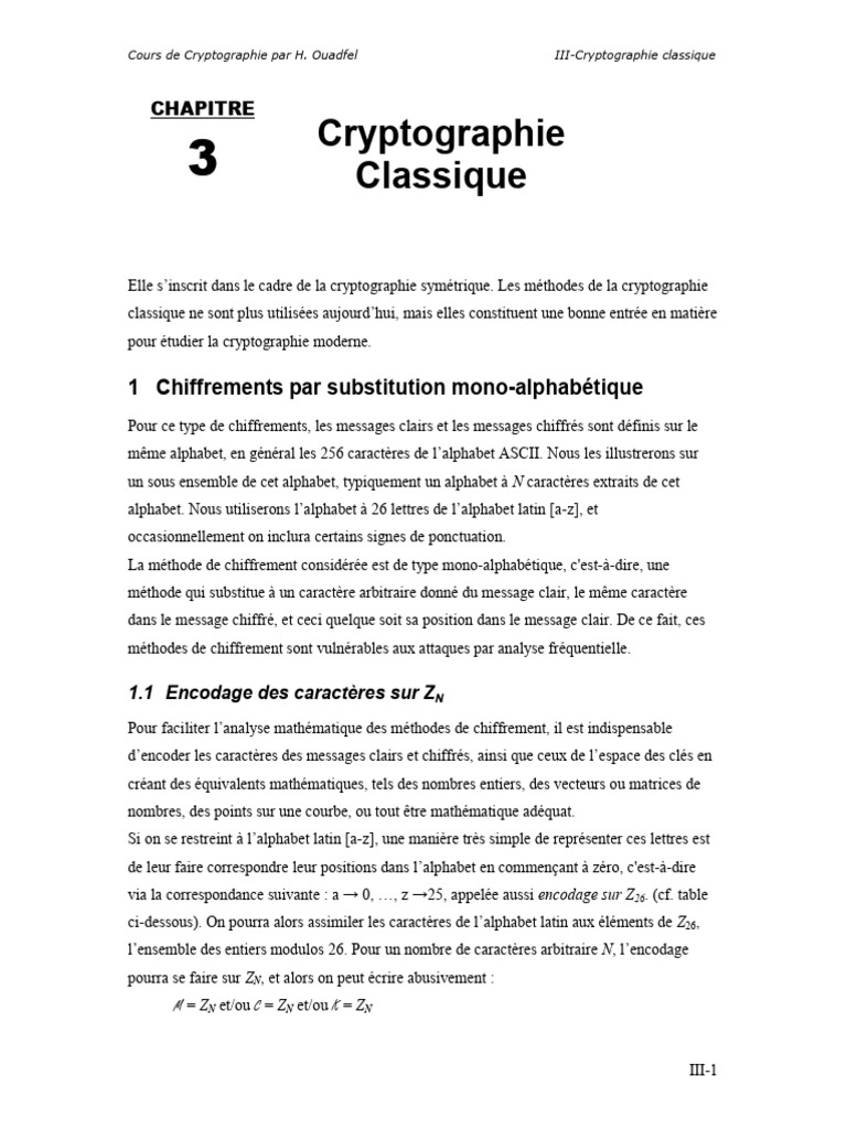 Introduction à la cryptographie classique | PDF | Cryptanalyse | Cryptage