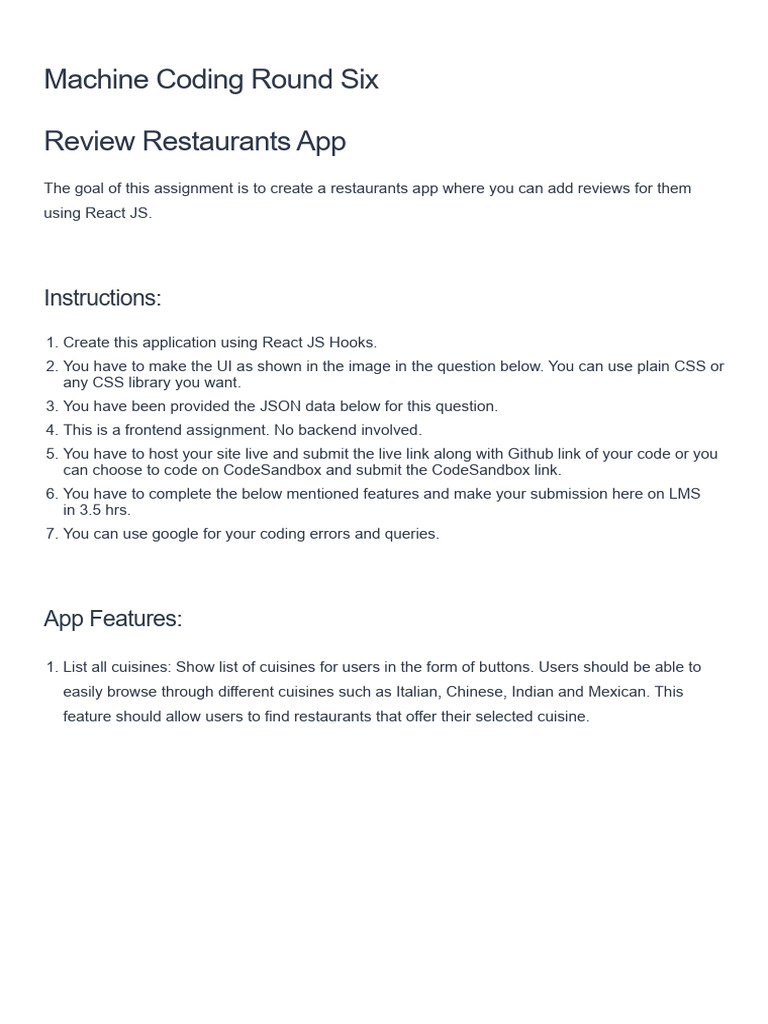 Restaurant Review App Assignment | PDF | Mobile App | Computing
