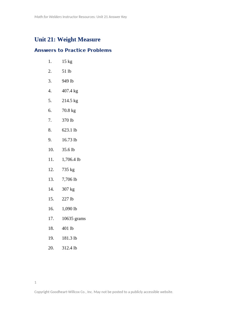 Welding Math Unit 21 Answer Key | PDF | Science & Mathematics