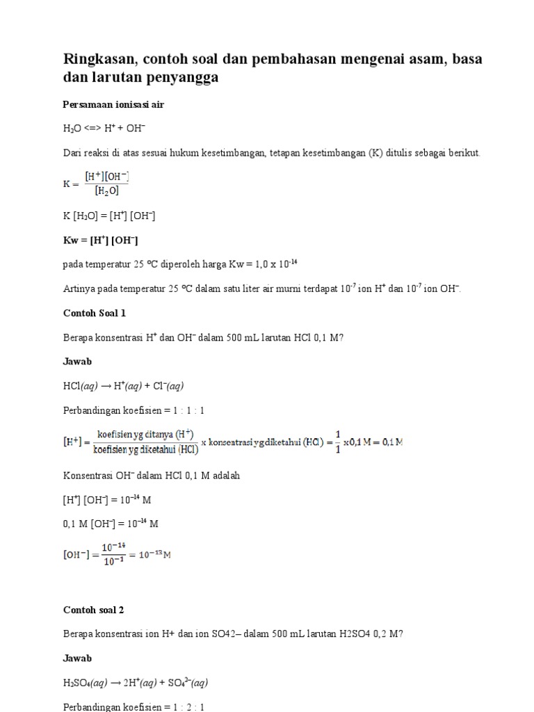 Ringkasan Contoh Soal Dan Pembahasan Mengenai Asam, Basa ...