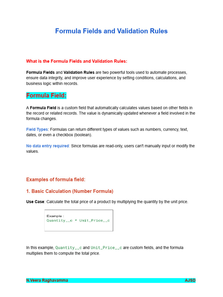 Salesforce Formula Fields Overview | PDF | Hyperlink | Logic