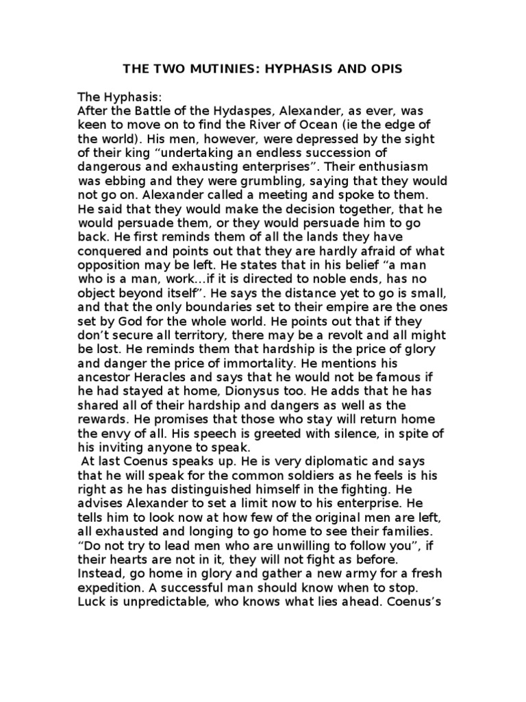 Mutiny at Hyphasis: Alexander's Dilemma | PDF | Unrest | Religion And ...