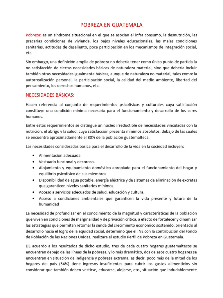 1 Pobreza en Guatemala | PDF | Pobreza | Pobreza e indigencia