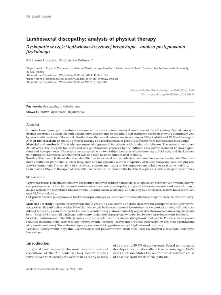 Lumbosacral Discopathy: Therapy Analysis | PDF | Physical Therapy | Pain