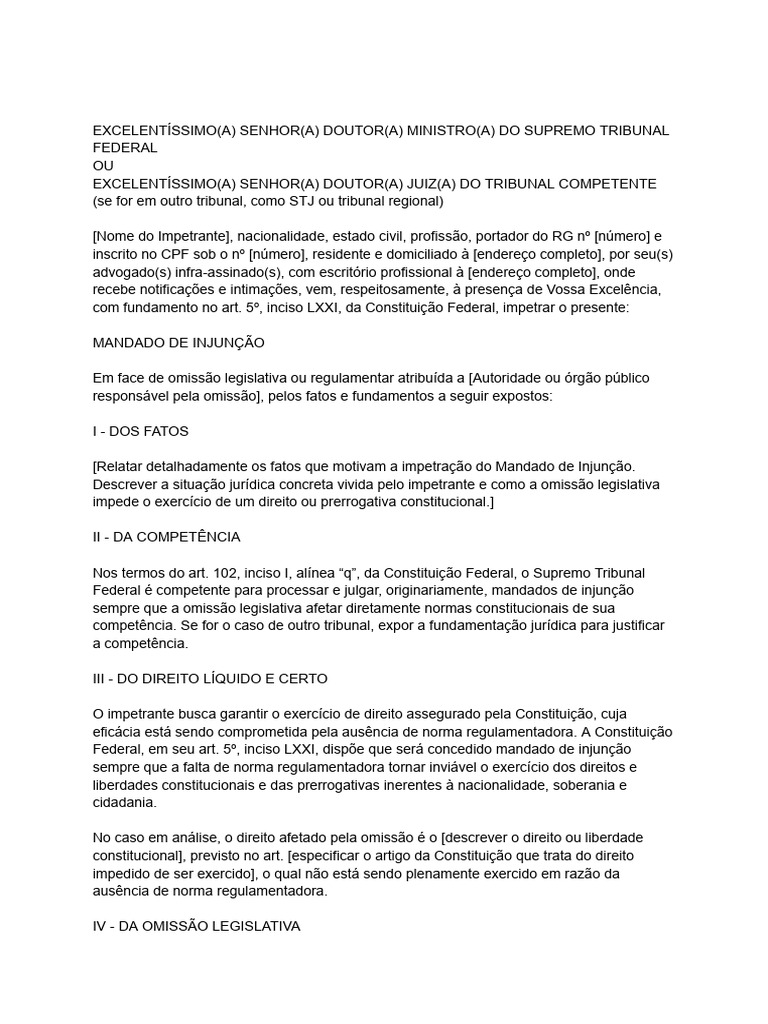 Mandado de Injunção: Omissão Legislativa | PDF | Constituição | Lei ...