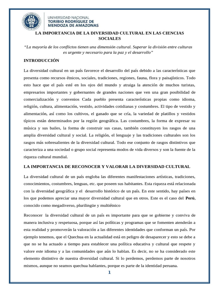 La Importancia de La Diversidad Cultural en Las Ciencias Sociales | PDF ...