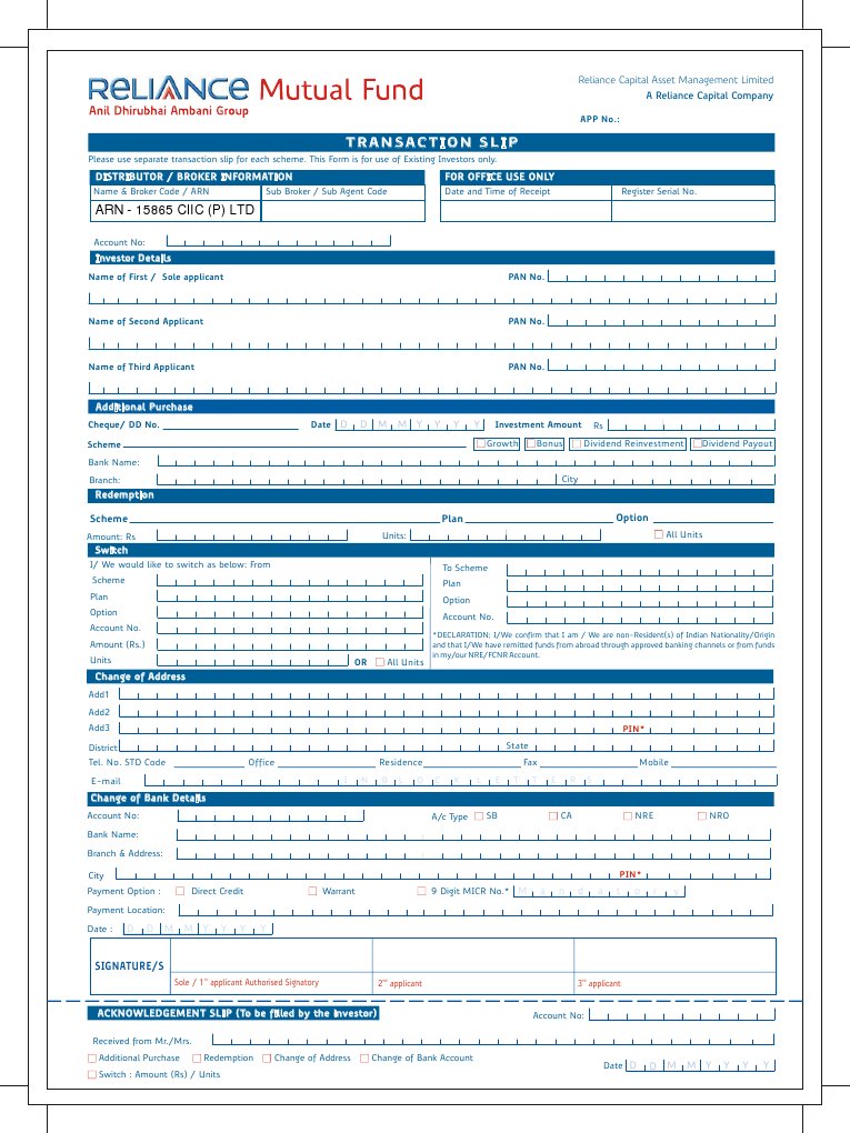 Reliance Capital Transaction Slip | PDF