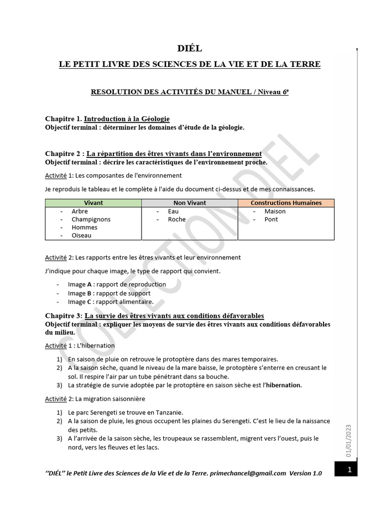 SVT 6ème : Activités et Évaluations | PDF | Eau douce | Eau
