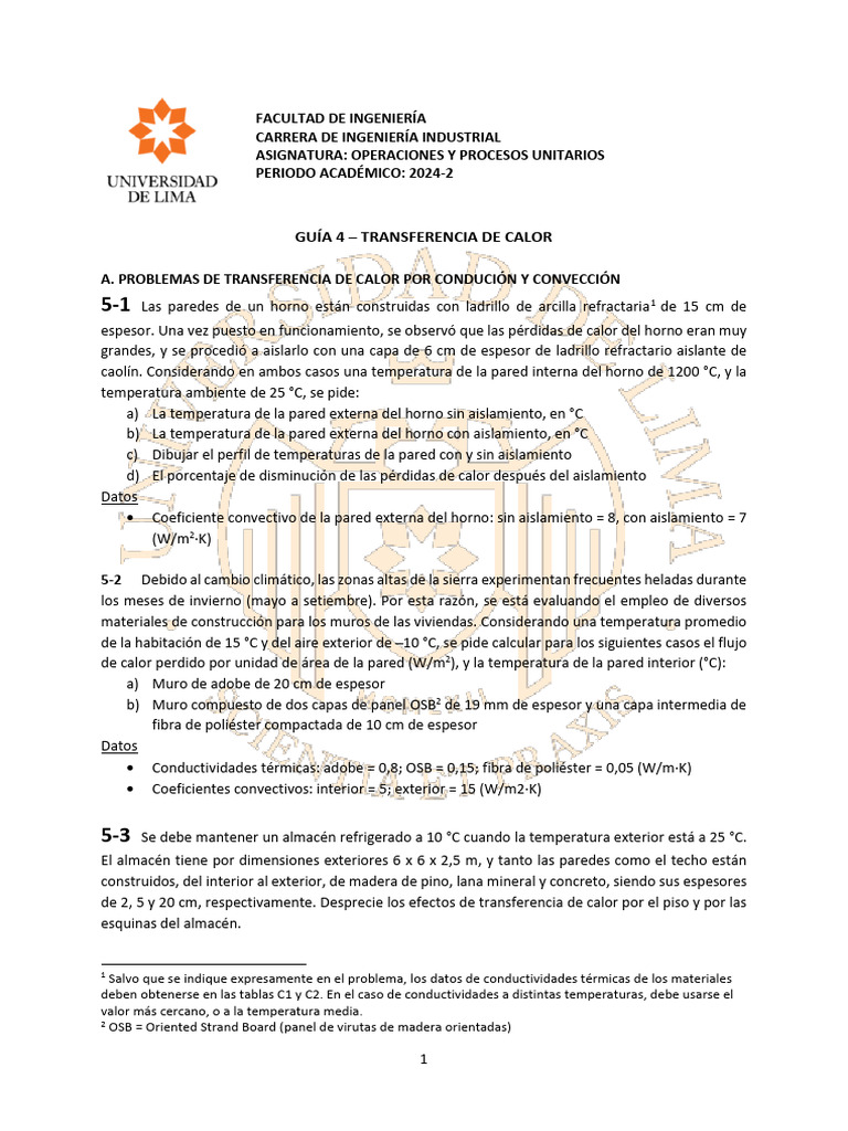Guía de Problemas de Transferencia de Calor | PDF | Transferencia de ...