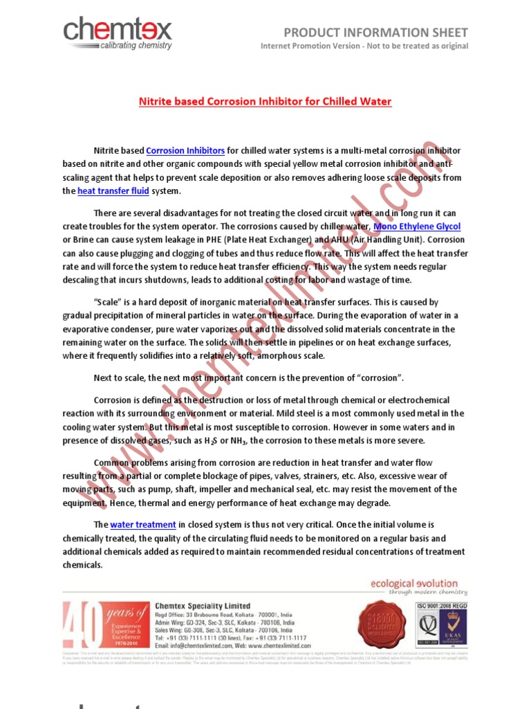 Nitrite Based Corrosion Inhibitor For Chilled Water | PDF | Corrosion ...