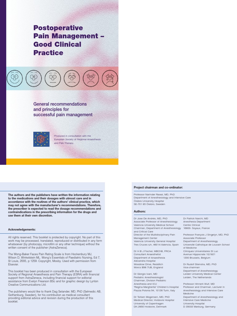 Postoperative Pain Management ESRA guidelines Analgesic Pain Management