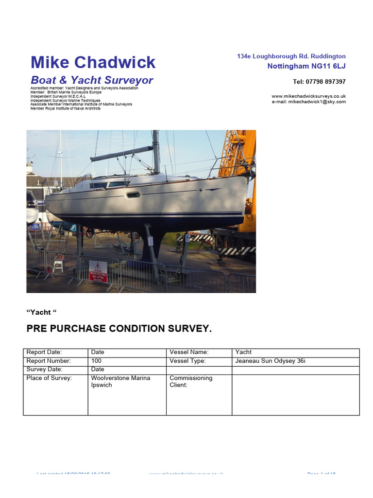 Sample Yacht Pre Purchase Survey | PDF | Rudder | Anchor
