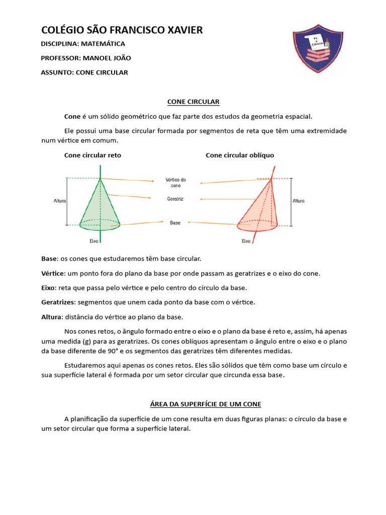 Estudo sobre Cone Circular e suas Propriedades | PDF | Geometria ...