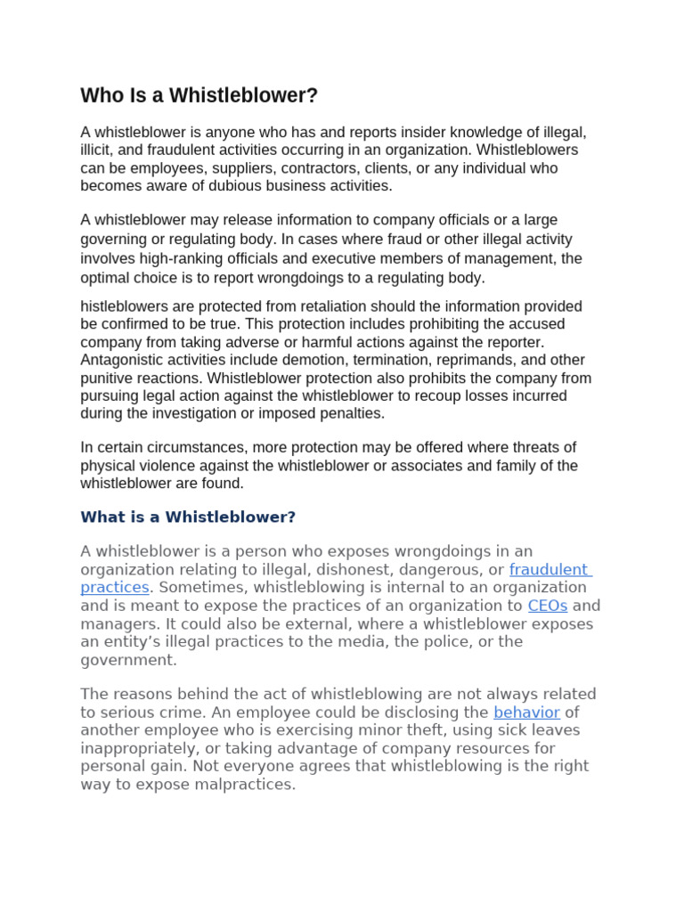 Understanding Whistleblowers and Protections | PDF | Justice | Crime ...