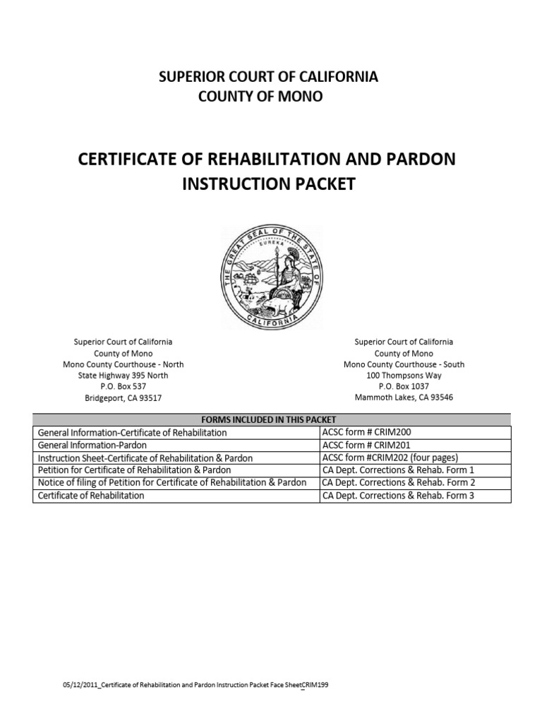 Certificaterehabilitationandpardon Form PDF | PDF | Probation | Pardon