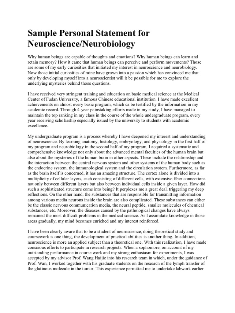 personal statement neuroscience examples