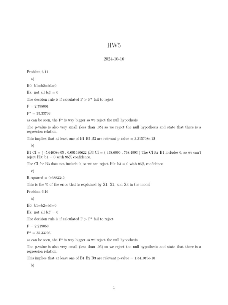 HW5 | PDF | Errors And Residuals | P Value
