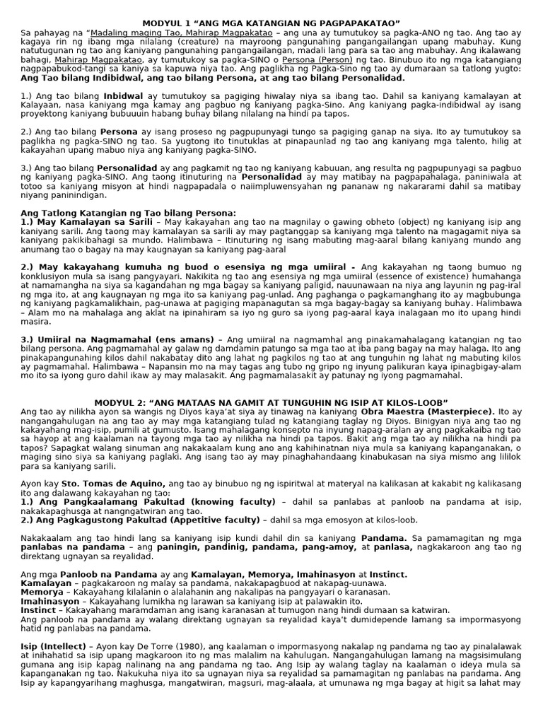 MODYUL 1 and 2 | PDF