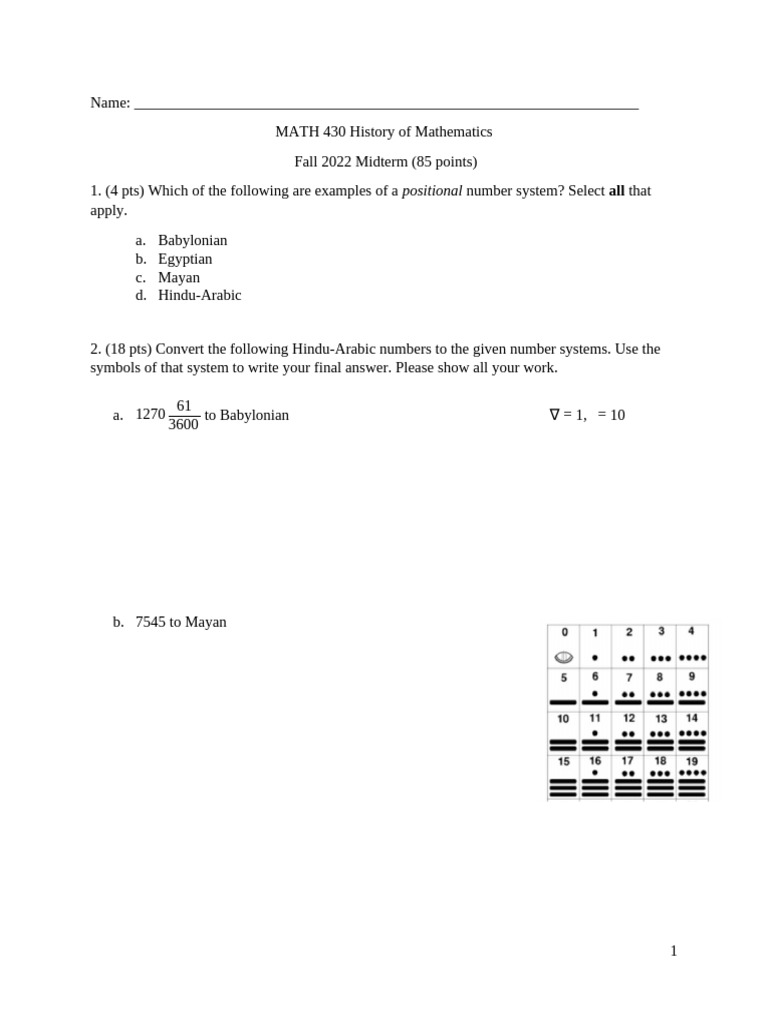 MATH 430 Midterm - 1657872024 | PDF | Numbers | Arithmetic