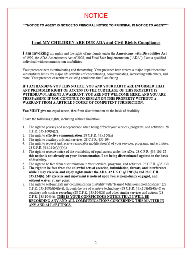 ADA Rights Notice and Trespass Warning | PDF | Americans With ...