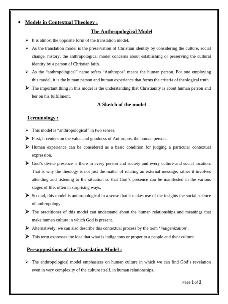 The Anthropological Model Pdf God Anthropology