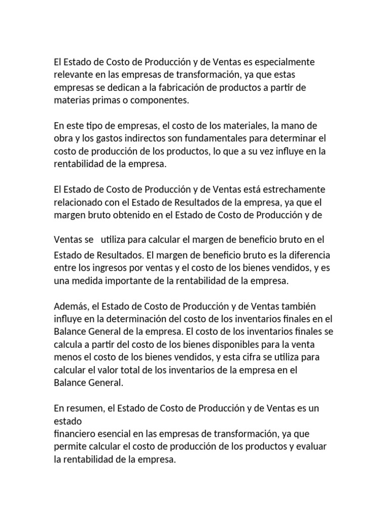 Estado de Costos en Empresas de Transformación | PDF | Business | Costo