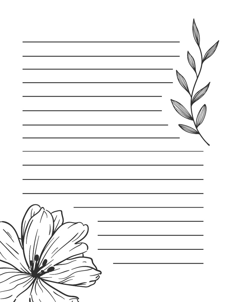 Papel de Carta Anotações Floral Minimalista Preto e Branco | PDF
