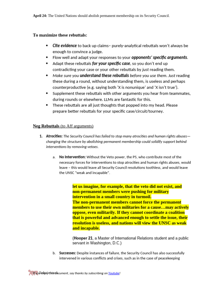Debatrack APR2024 Rebuttals | PDF | United Nations Security Council ...