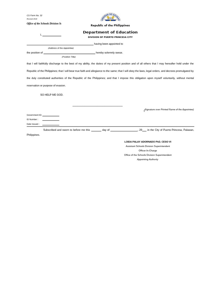 Cs form no 32 oath of office pdf