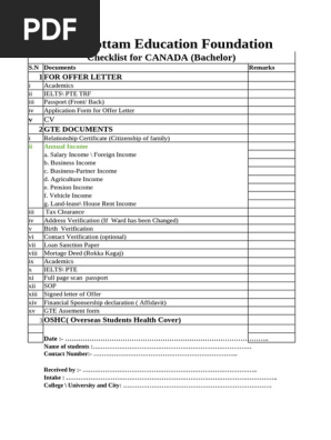 Checlist Canada