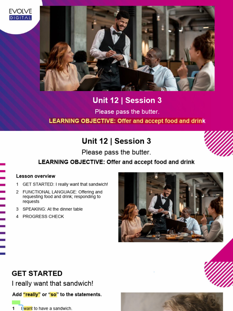 Unit 12 - Session 3: Please Pass The Butter | PDF