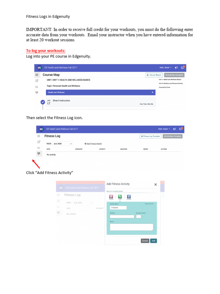 Edgenuity Fitness Log Instructions | PDF