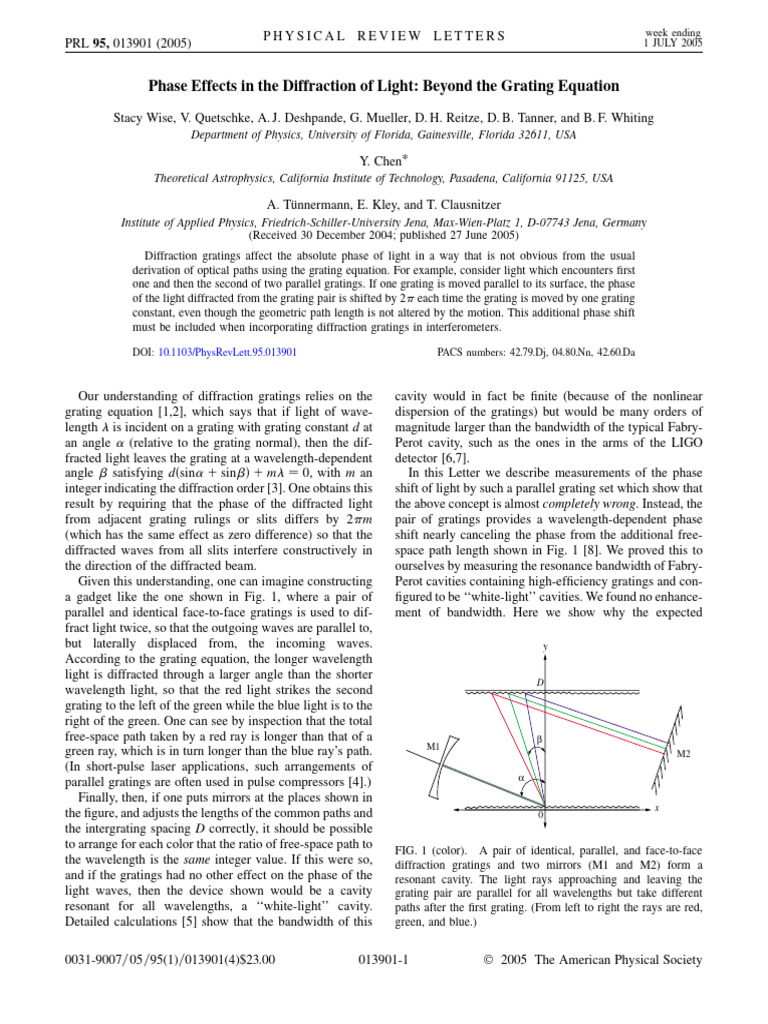 Phase Shifts in Light Diffraction Gratings | PDF | Diffraction | Wavelength