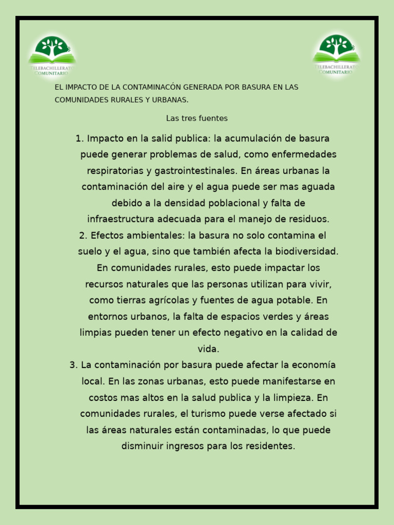 Efectos de la Basura en Salud y Economía | PDF | Ciencias sociales ...