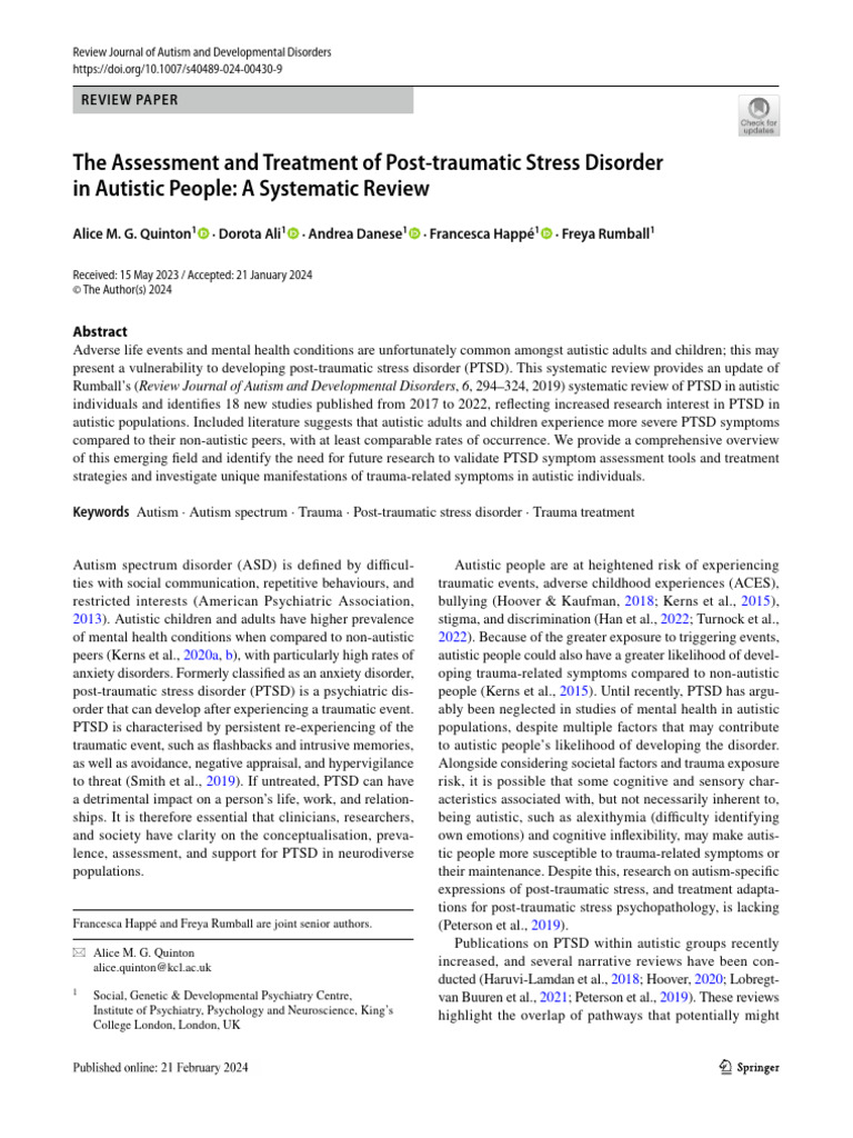 The Assessment and Treatment of Post Traumatic Stress Disorder in ...