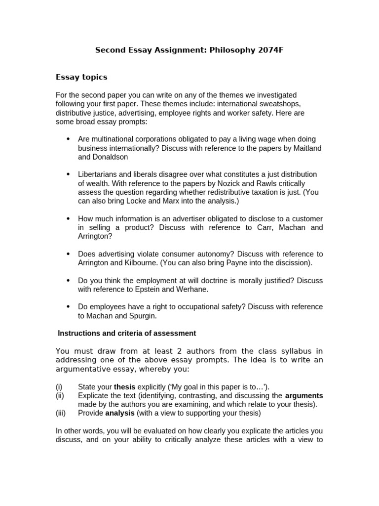 Second Essay Assignment | PDF | Essays | Thesis