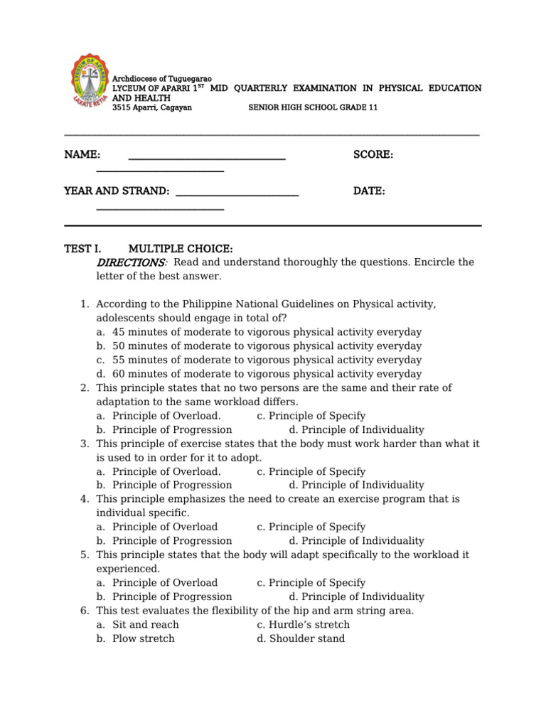 Lyceum of Aparri PE Exam Guide | PDF | Physical Fitness | Aerobic Exercise