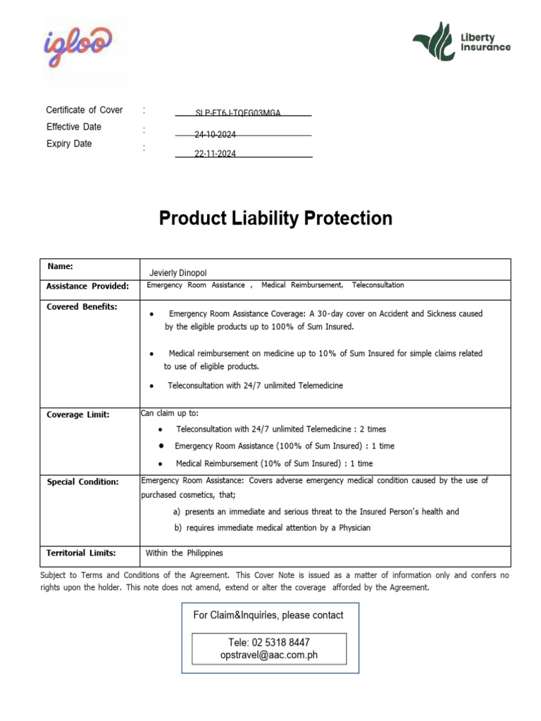Product Liability Insurance Details | PDF