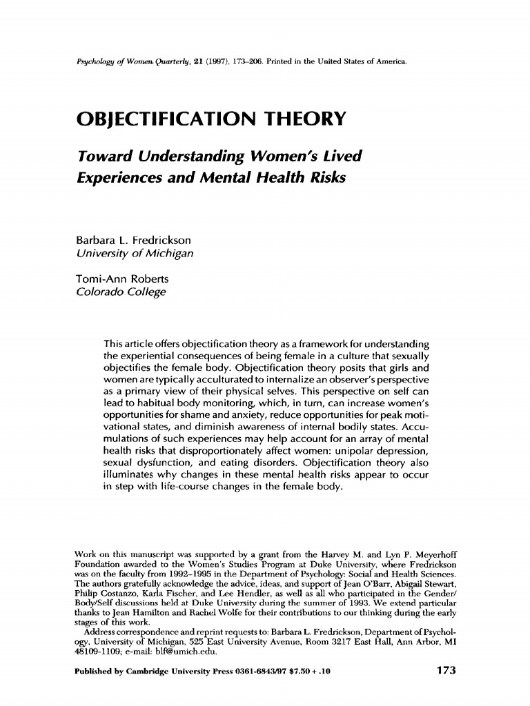 Objectification Theory | PDF | Shame | Gender