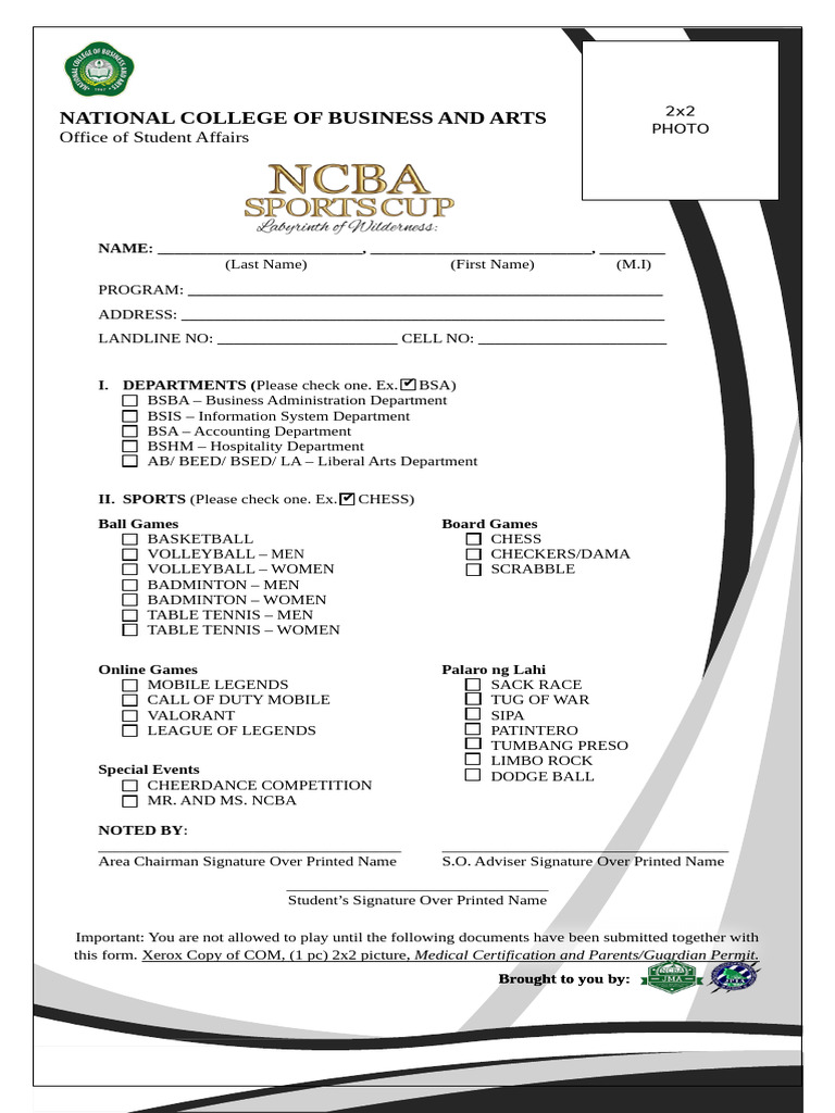 ApplicationForm NCBASportsCup | PDF | Health Care